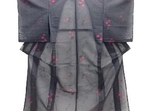  紗 花模様織出し着物